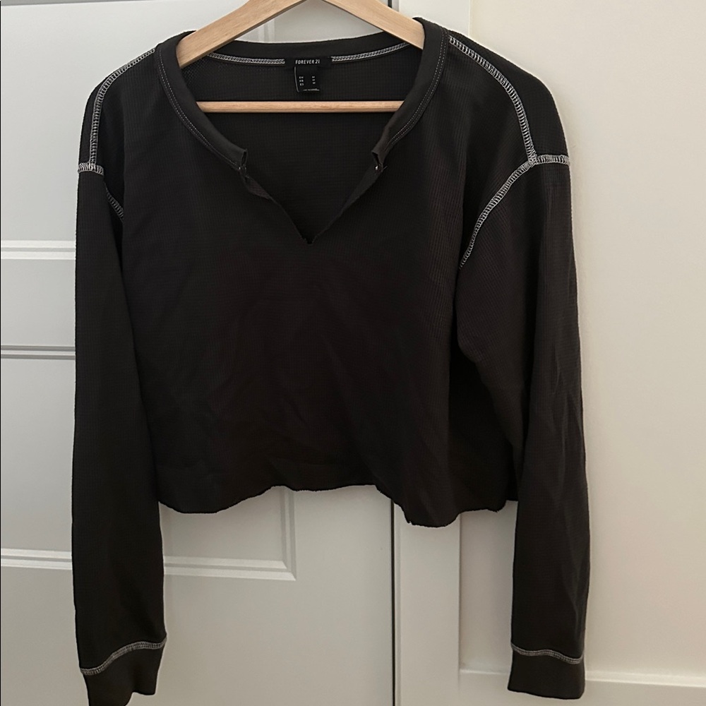 Forever 21 Charcoal Textured V-Neck Top